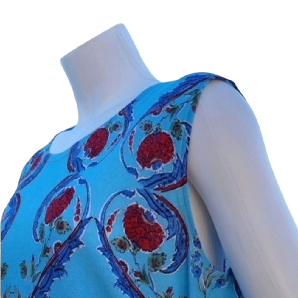 ESCADA Majorca Fantasy Floral Sleeveless Blouse L Silk Blend Resort Luxury Top - Picture 8 of 16